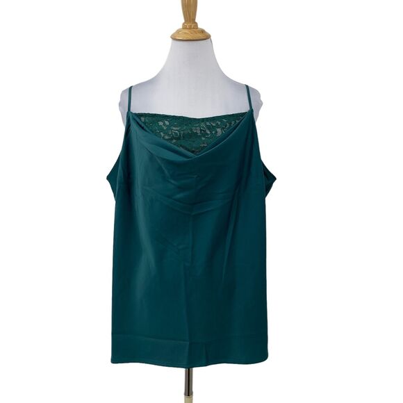 Lane Bryant Cowl Neck Top Womens 20 Teal Satin Lace Underlay Square Neck Blouse - Picture 1 of 11